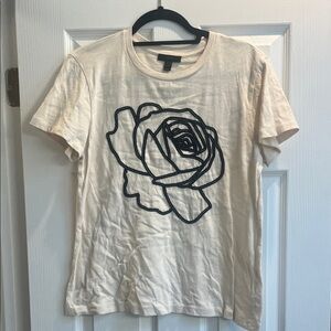 J. Crew Cream T-Shirt with Black Rose Design